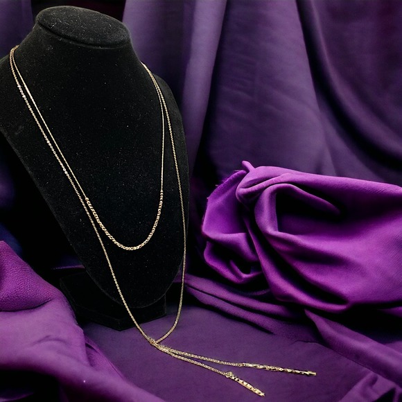 Gold-tone 2-Tier Beaded with 2 Long Dangles Chain Necklace! - Picture 1 of 5